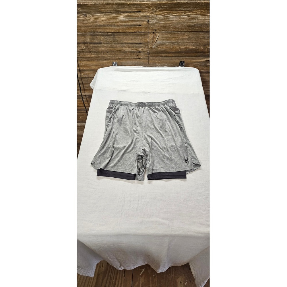 Spyder Active Mens XL Gray 2-in-1 Training Shorts ProWeb Compression Liner Gym